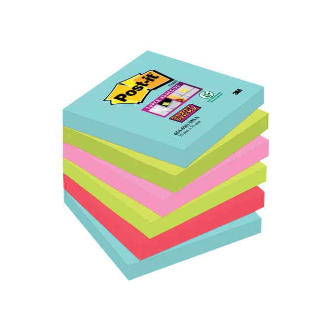 Memoblok Post-it 654 Super Sticky 76x76mm Cosmic 6 stuks