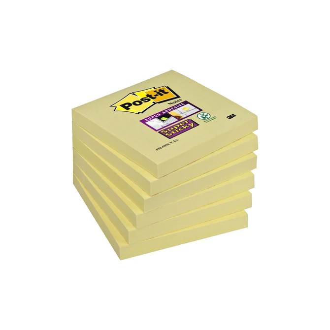 Memoblok Post-it 654  Super Sticky 76x76mm geel