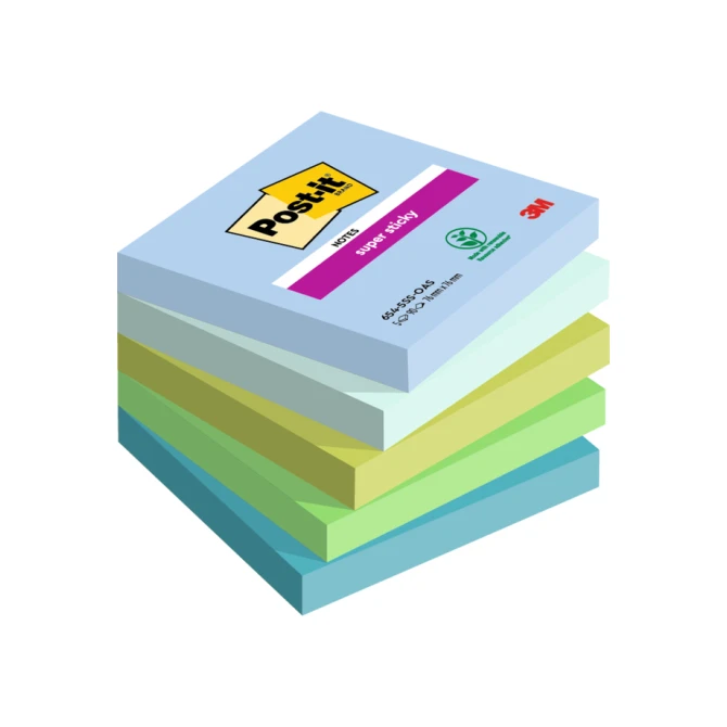 Memoblok Post-it 654 Super Sticky 76x76mm Oasis 5 stuks