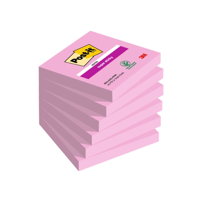 Memoblok Post-it 654 Super Sticky 76x76mm roze 90 vel