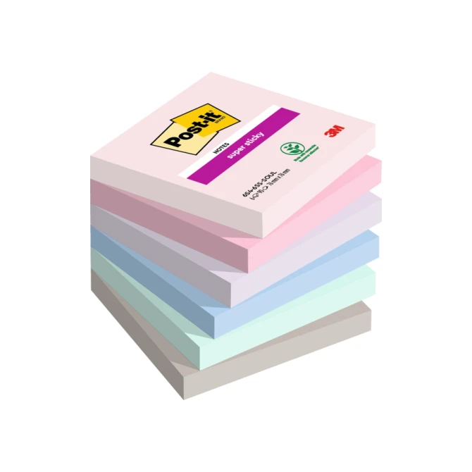 Memoblok Post-it 654 Super Sticky 76x76mm Soulful 6 stuks