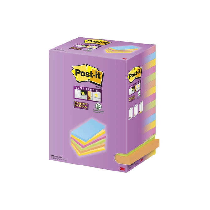 Memoblok Post-it 655 127x76mm assorti 16 stuks