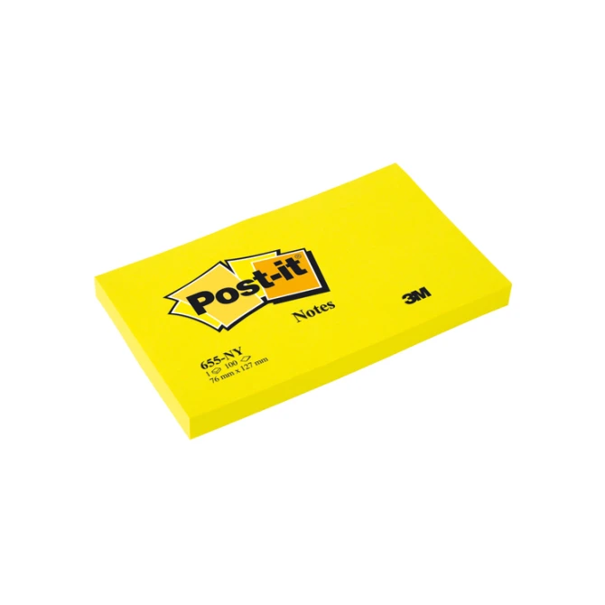 Memoblok Post-it 655 76x127mm 100 vel per blok neon geel