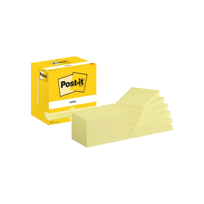 Memoblok Post-it 655 76x127mm geel 12 stuks