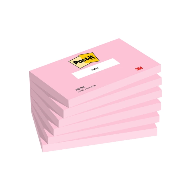 Memoblok Post-it 655 76x127mm gelijnd roze 6 stuks