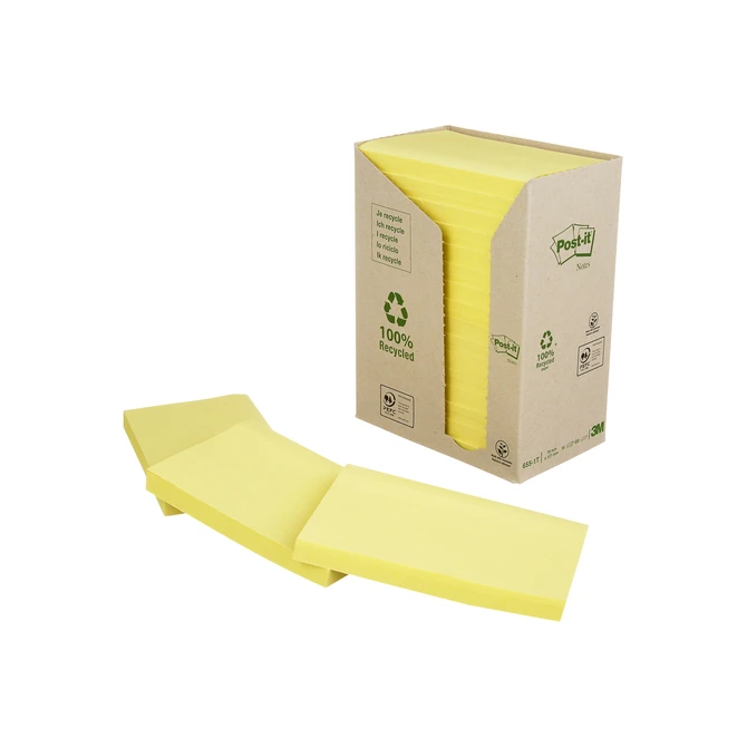 Memoblok Post-it 655 76x127mm recycled geel 16x100 vel
