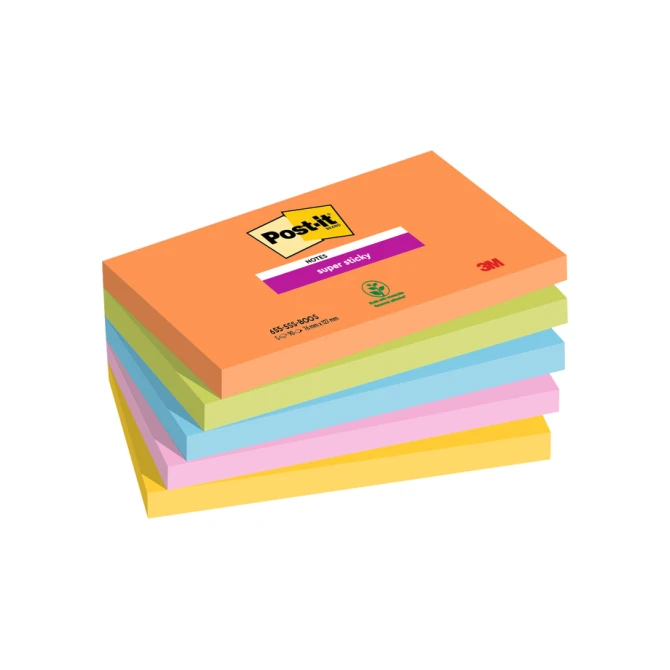 Memoblok Post-it 655 Super Sticky 76X127mm Boost 5 stuks