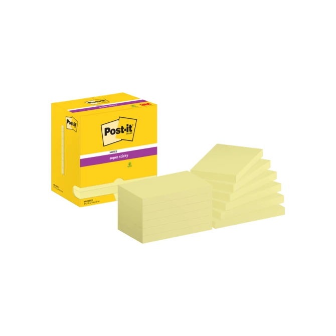 Memoblok Post-it 655 Super Sticky 76x127mm Canary yellow 12 stuks