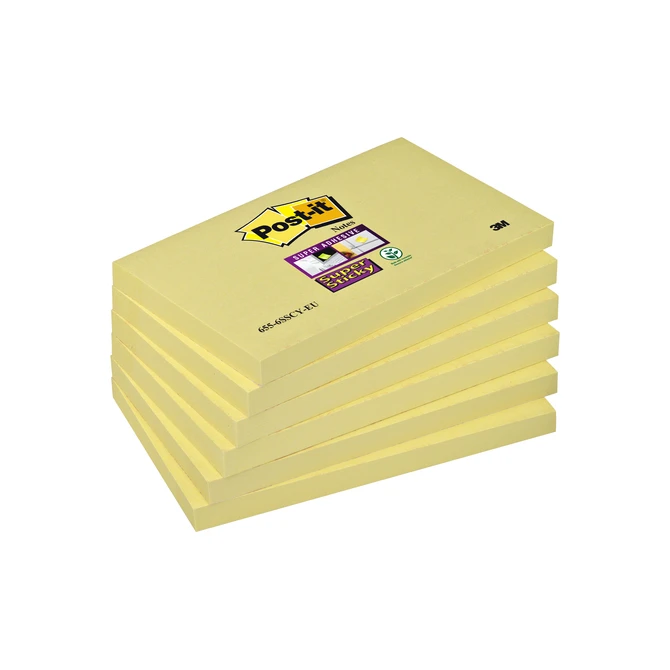 Memoblok Post-it 655 Super Sticky 76x127mm geel 6 stuks
