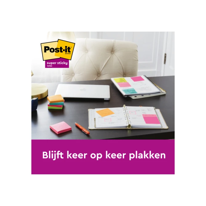 Memoblok Post-it 655 Super Sticky 76x127mm neon geel 12 stuks