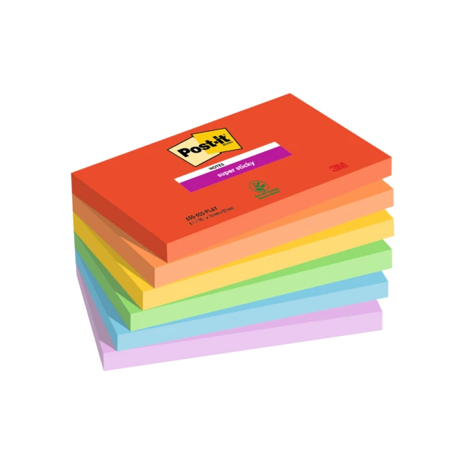Memoblok Post-it 655 Super Sticky 76x127mm Playful 6 stuks