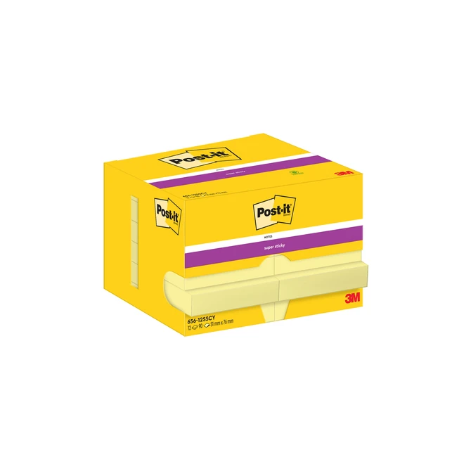 Memoblok Post-it 656 Super Sticky 51x76mm geel 12 stuks