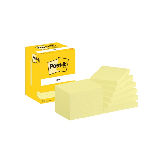 Memoblok Post-it 657 76x102mm geel 12 stuks