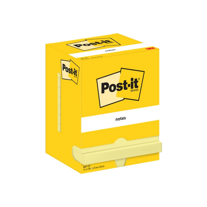 Memoblok Post-it 657 76x102mm geel 12 stuks