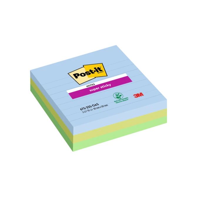 Memoblok Post-it 675-3 Super Sticky 101x101mm Oasis 3 stuks