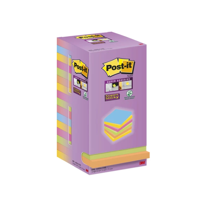 Memoblok Post-it Super Sticky 654 76x76mm color 16 stuks