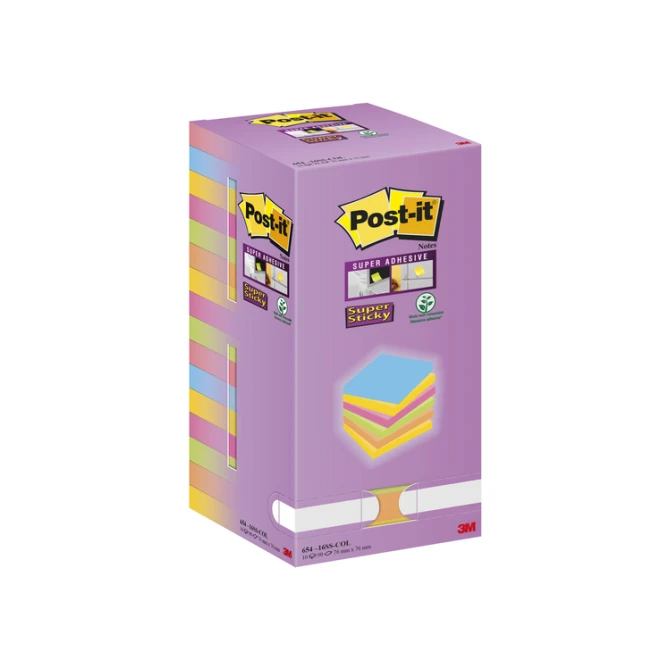 Memoblok Post-it Super Sticky 654 76x76mm color 16 stuks