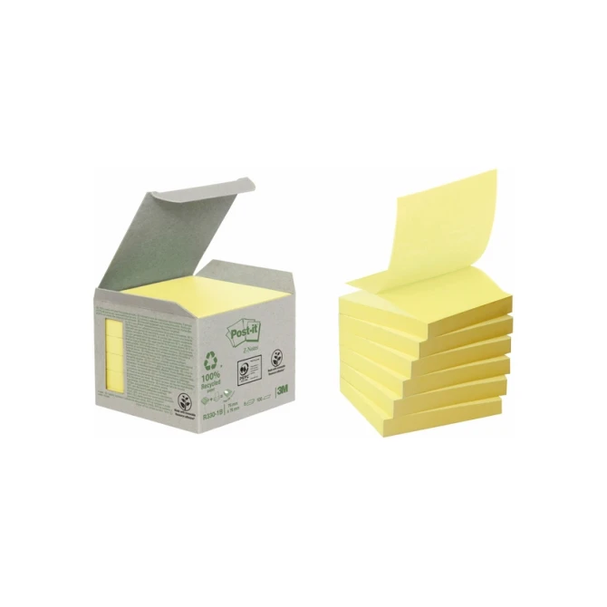 Memoblok Post-it Z-Note R330-1B recycled 76x76mm canary yellow 6 stuks Memoblok Post-it Z-Note R330-1B recycled 76x76mm canary yellow 6 stuks