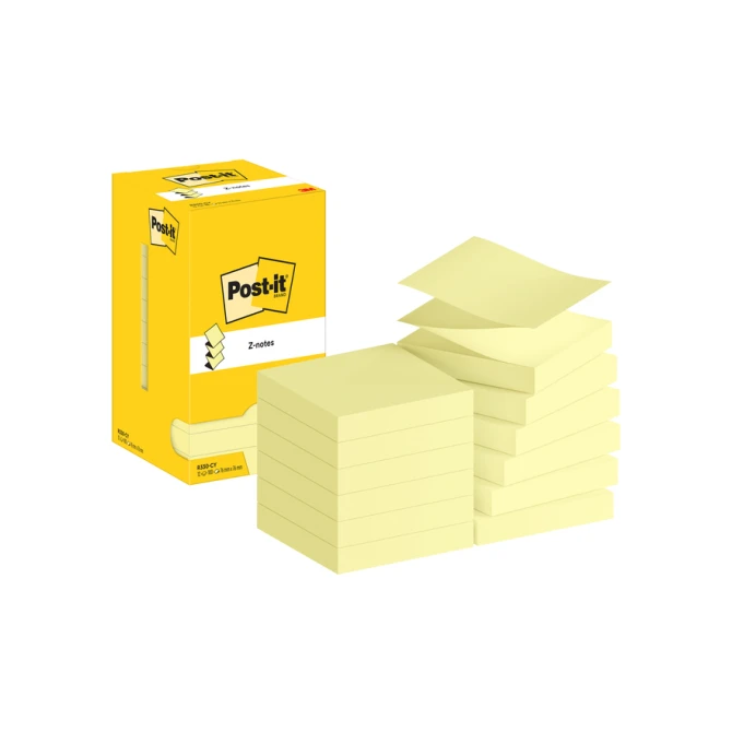 Memoblok Post-it Z-Note R330 76x76mm canary yellow 12 stuks