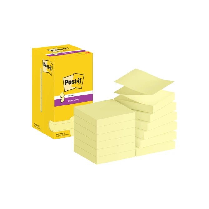 Memoblok Post-it Z-Note S330 Super Sticky 76x76mm geel 12 stuks