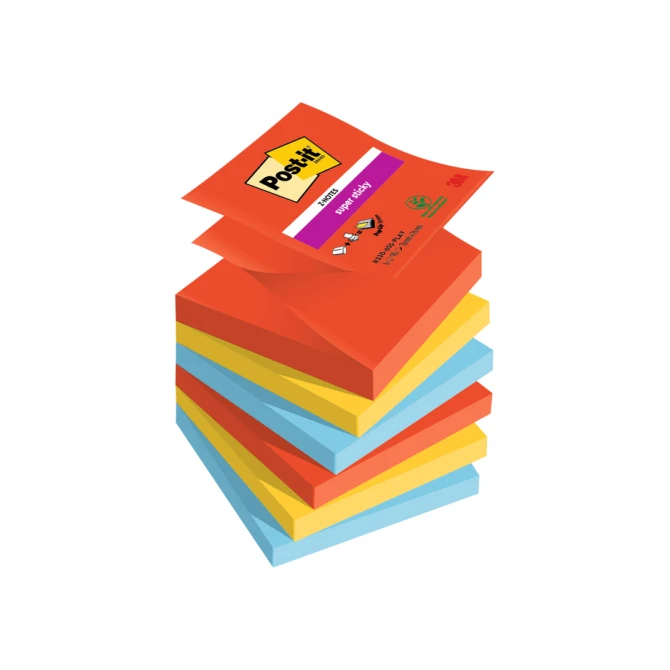 Memoblok Post-it Z-Notes R330 Super Sticky 76x76mm Playful 6 stuks