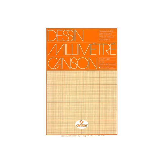 Millimeterpapier Canson bruingeel bedrukt 50vel 72gr A3 wit