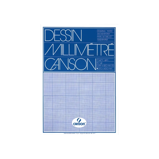Millimeterpapier Canson lichtblauw bedrukt 50vel 72gr A3 wit