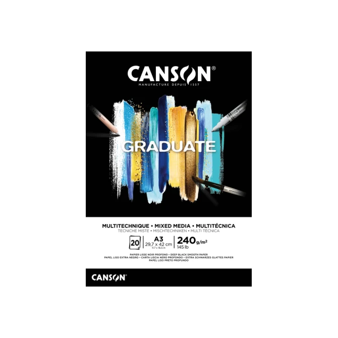 Mixed mediapapier Canson Graduate Mixed Media 20vel 240gr A3 zwart