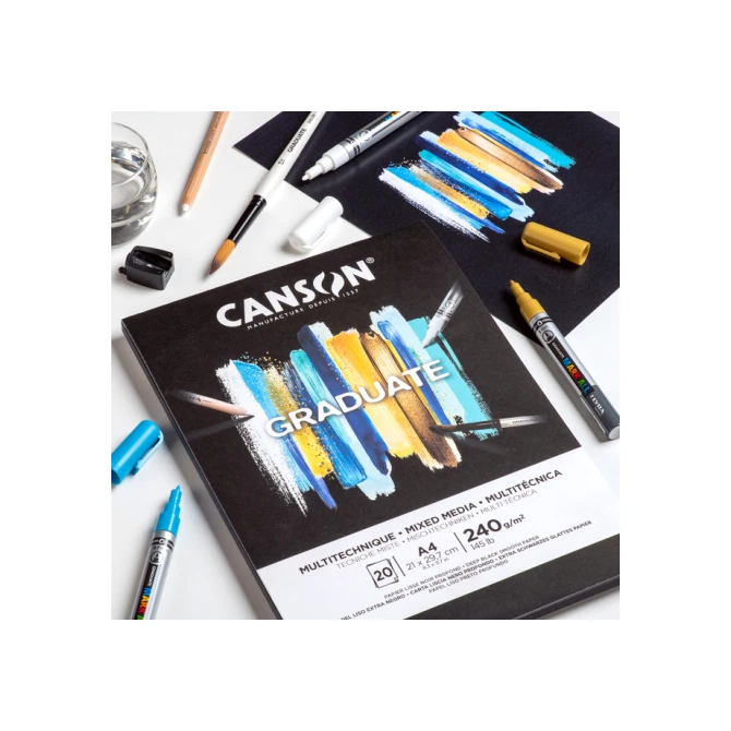 Mixed mediapapier Canson Graduate Mixed Media 20vel 240gr A3 zwart