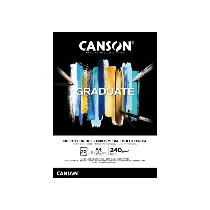 Mixed mediapapier Canson Graduate Mixed Media 20vel 240gr A4 zwart