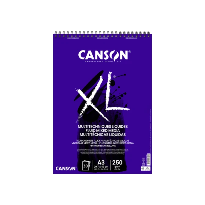 Mixed mediapapier Canson XL Fluid Mixed Media 30vel 250gr A3 extra wit