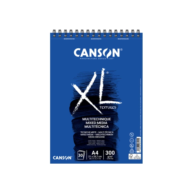 Mixed mediapapier Canson XL Textured Mixed Media 30vel 300gr A4 wit