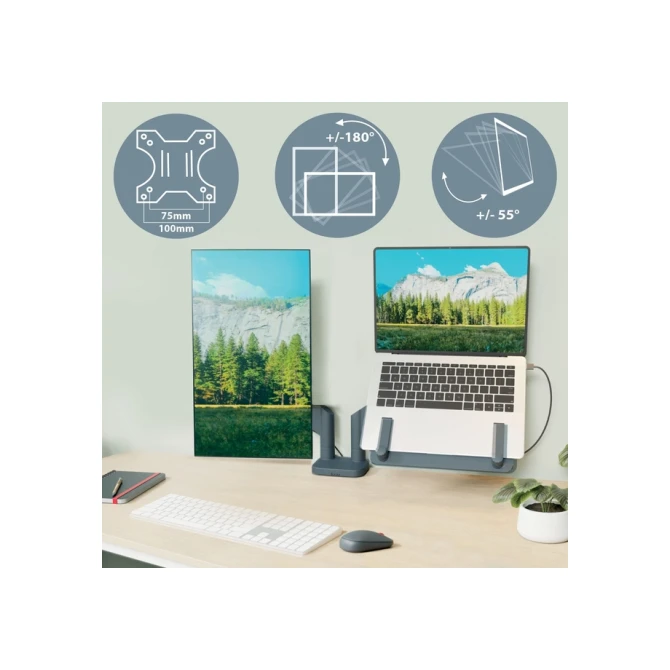 Monitor- en laptoparm Leitz Ergo ruimtebesparend dubbel donkergrijs