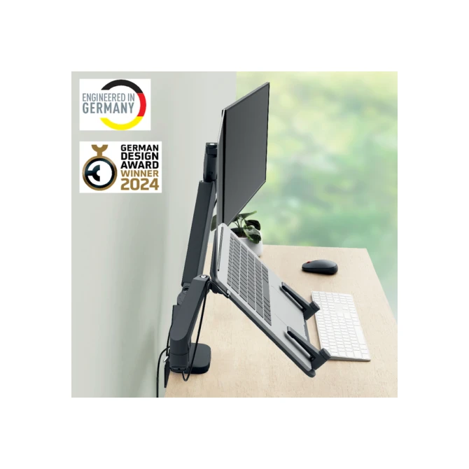 Monitor- en laptoparm Leitz Ergo ruimtebesparend dubbel donkergrijs