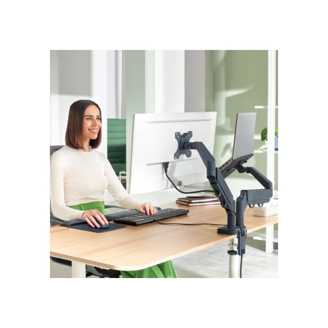 Monitor- en laptoparm Leitz Ergo ruimtebesparend dubbel donkergrijs