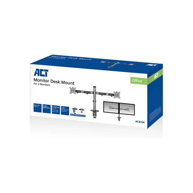 Monitorarm ACT office 2 schermen zilver Monitorarm ACT office 2 schermen zilver