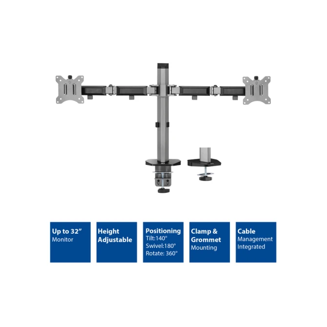 Monitorarm ACT office 2 schermen zilver Monitorarm ACT office 2 schermen zilver