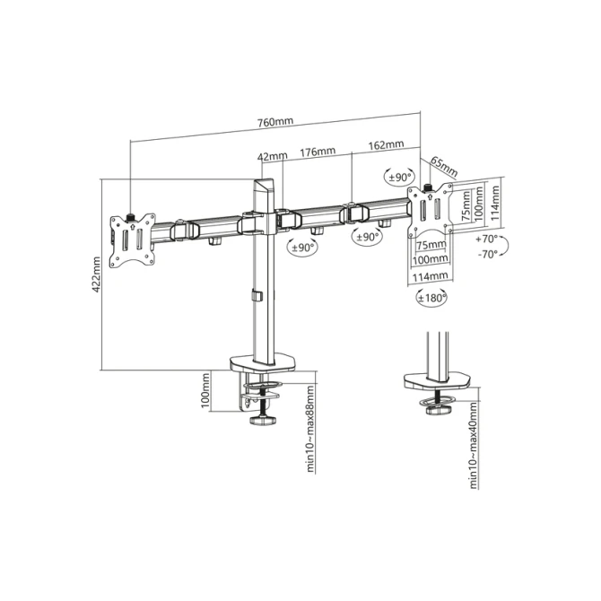 Monitorarm ACT office 2 schermen zilver Monitorarm ACT office 2 schermen zilver
