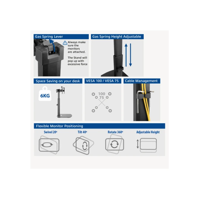 Monitorarm ACT office gasveer crossbar 2 schermen