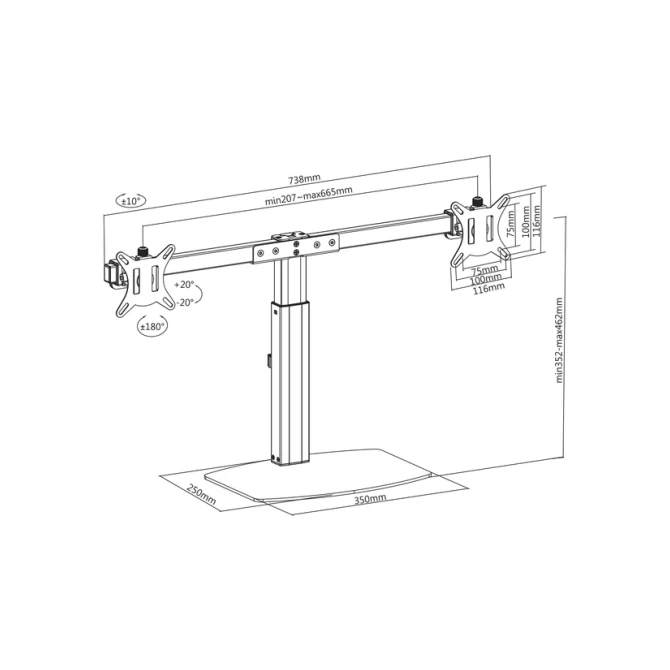 Monitorarm ACT office gasveer crossbar 2 schermen