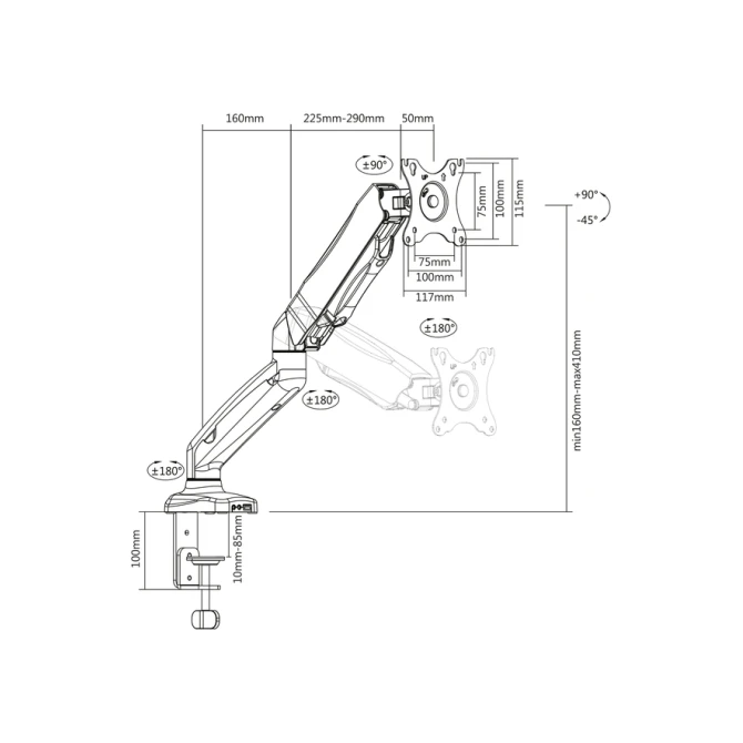 Monitorarm ACT office met gasveer 1 scherm