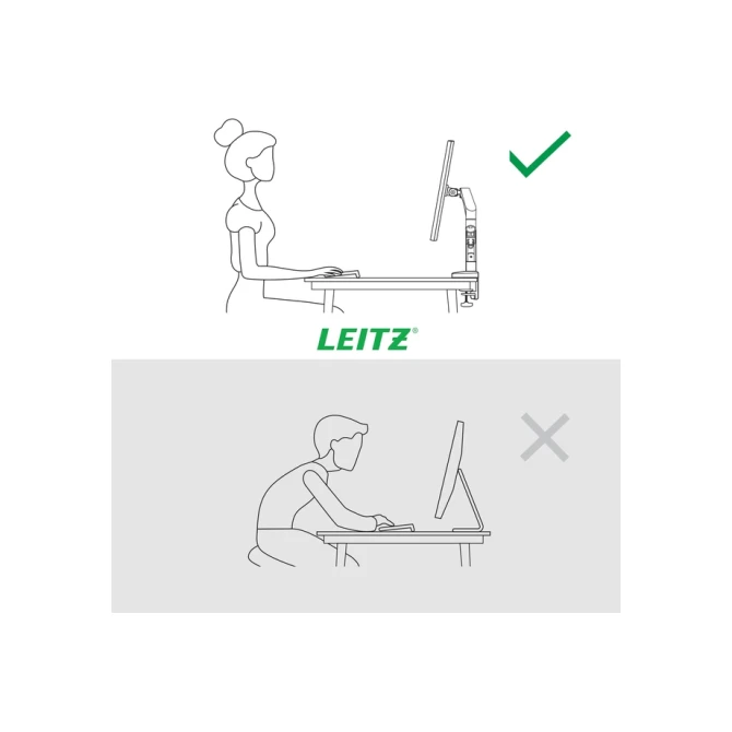 Monitorarm Leitz Ergo ruimtebesparend dubbel donkergrijs