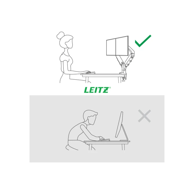 Monitorarm Leitz Ergo ruimtebesparend dubbel grijs