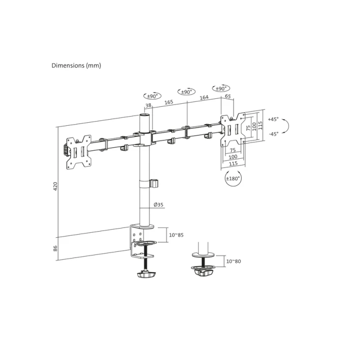 Monitorarm Quantore 2 schermen 17-27 inch zwart