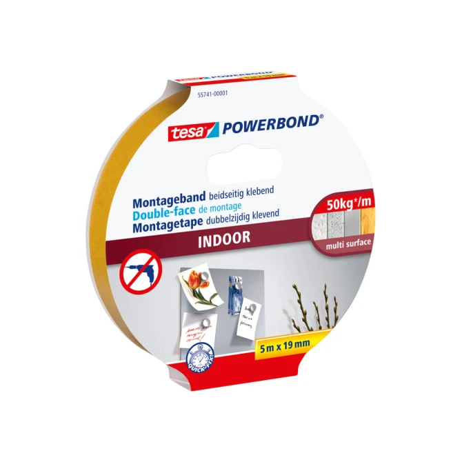 Montagetape tesa® Powerbond Indoor dubbelzijdig 5mx19mm wit