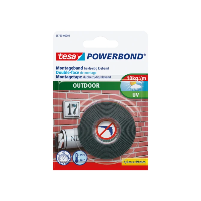Montagetape tesa® Powerbond Outdoor dubbelzijdig 1,5mx19mm