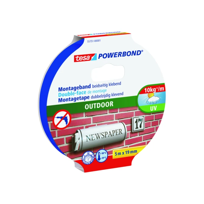 Montagetape tesa® Powerbond Outdoor dubbelzijdig 5mx19mm transparant