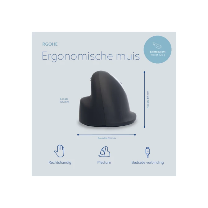 Muis R-Go Ergonomisch HE Break Draad Rechts M