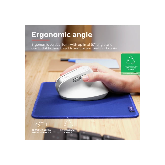 Muis Trust ergonomisch BAYO II draadloos wit