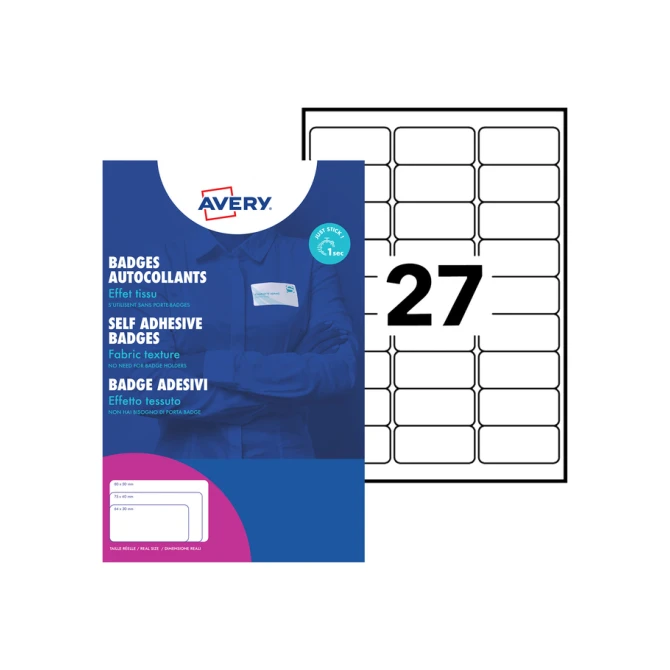 Naambadge etiket Avery L4784-20 63.5x29.6mm zk 540stuks